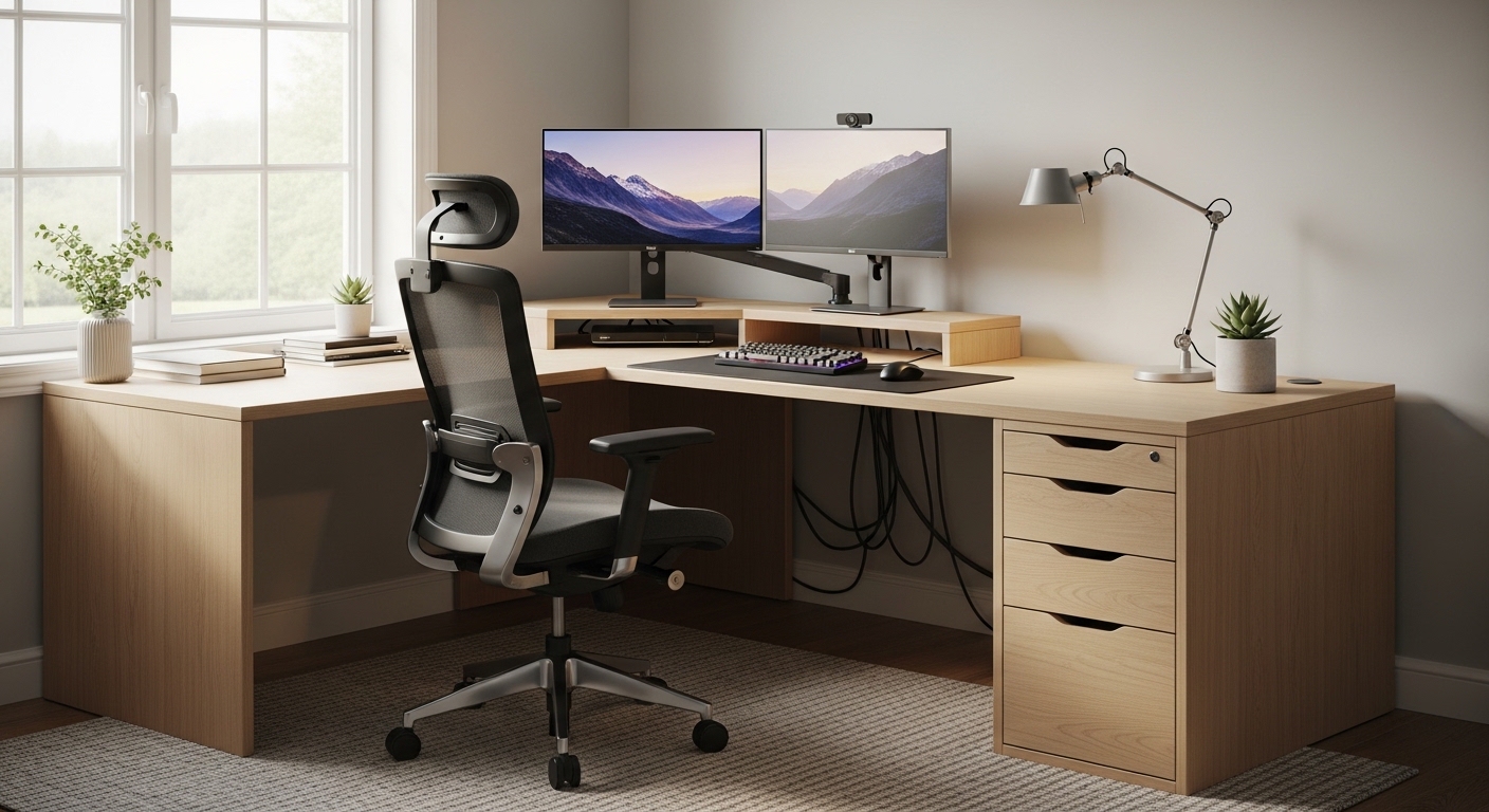 how to arrange an ergonomic corner desk